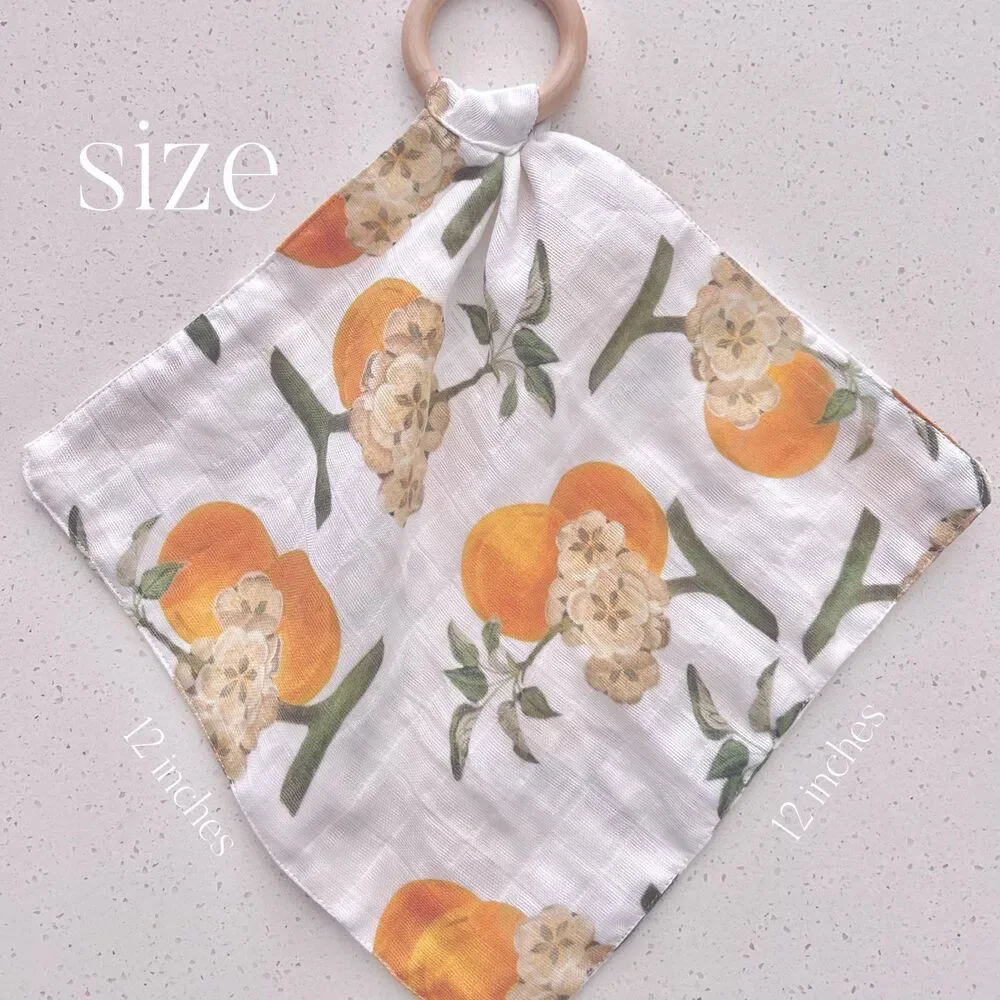 Organic Lovey With Wooden Ring | Natural Teething Blanket | Modern Peaches Baby